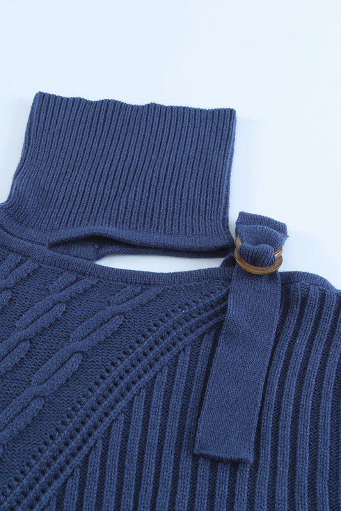 Strapped Cut Out Shoulder Turtleneck Sweater